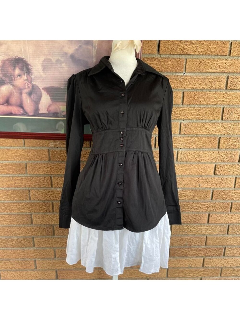 Vintage black button up long sleeve collared blouse